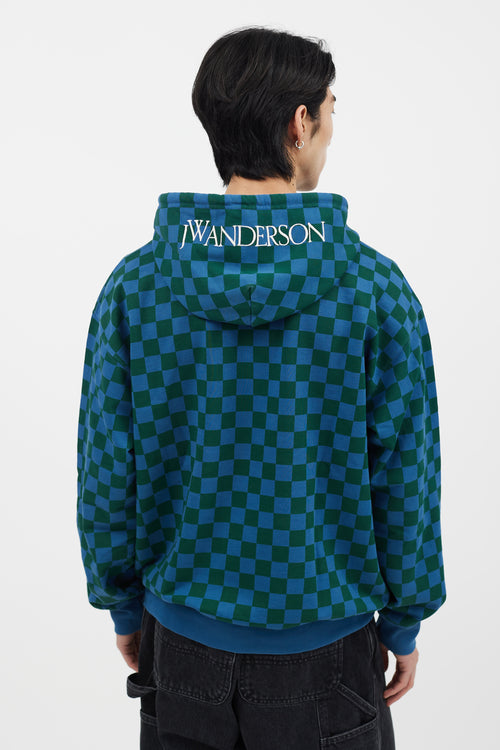JW Anderson Blue & Green Checkerboard Hoodie