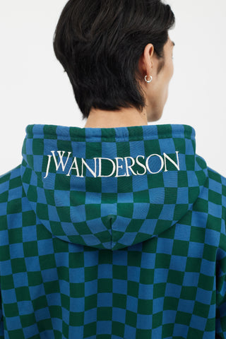 JW Anderson Blue & Green Checkerboard Hoodie