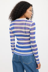 JW Anderson Blue & White Mesh Striped Graphic Top