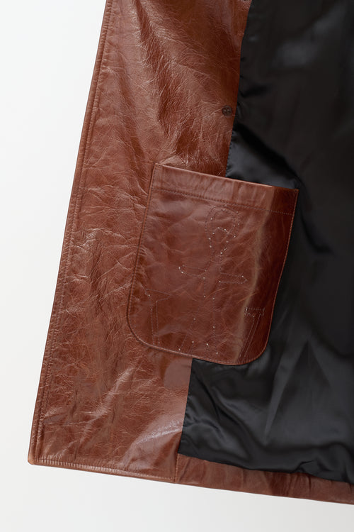 JW Anderson Brown Leather Hooded Trench Coat