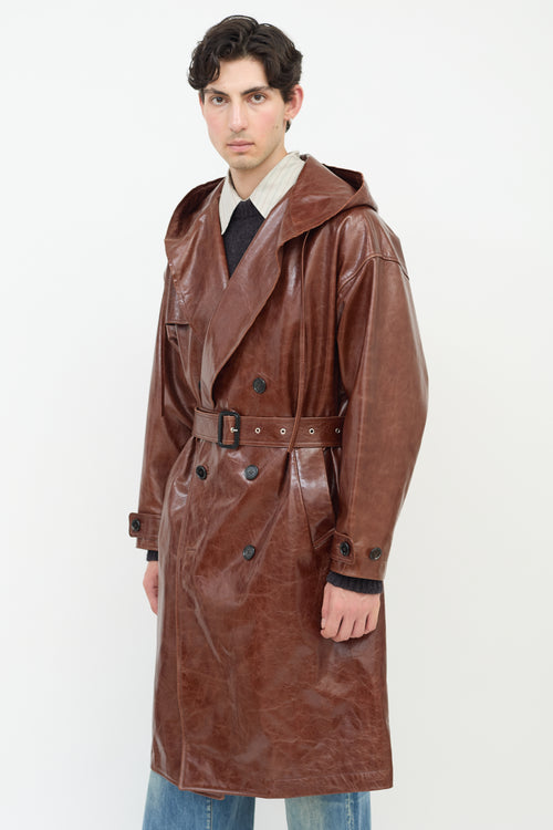 JW Anderson Brown Leather Hooded Trench Coat