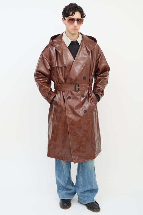 JW Anderson Brown Leather Hooded Trench Coat