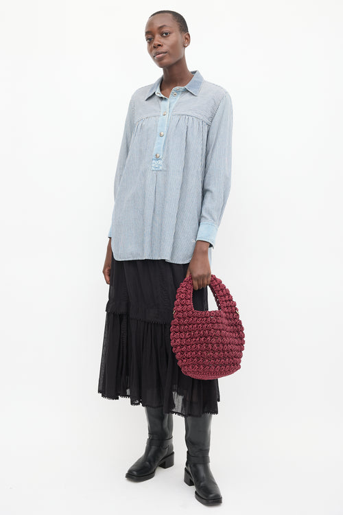 JW Anderson Burgundy Popcorn Woven Shoulder Bag