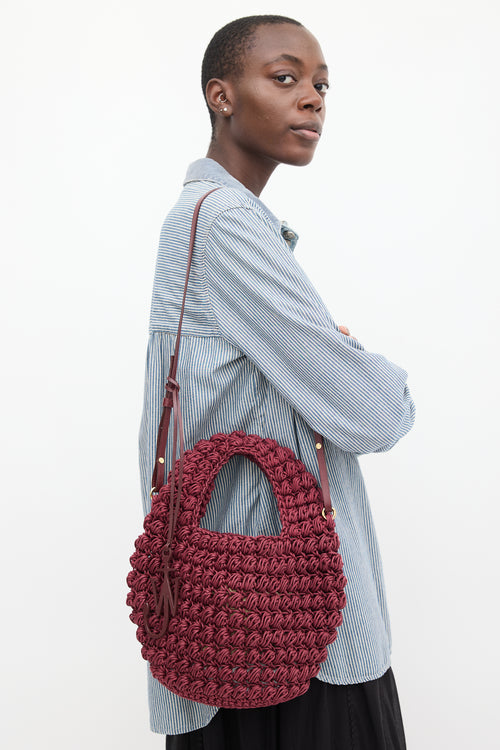 JW Anderson Burgundy Popcorn Woven Shoulder Bag