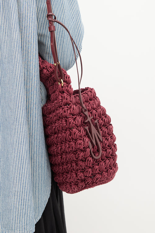 JW Anderson Burgundy Popcorn Woven Shoulder Bag