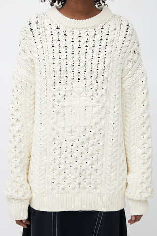 JW Anderson Cream Cable Knit Logo Sweater