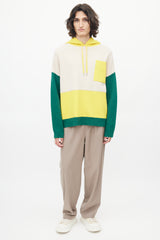 JW Anderson Cream & Multicolour Wool Panelled Knit Hoodie