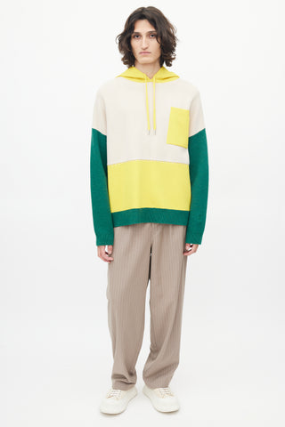 JW Anderson Cream & Multicolour Wool Panelled Knit Hoodie