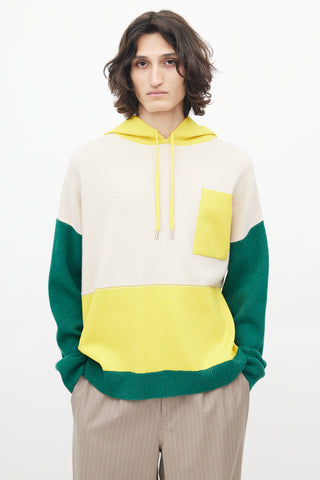 JW Anderson Cream & Multicolour Wool Panelled Knit Hoodie