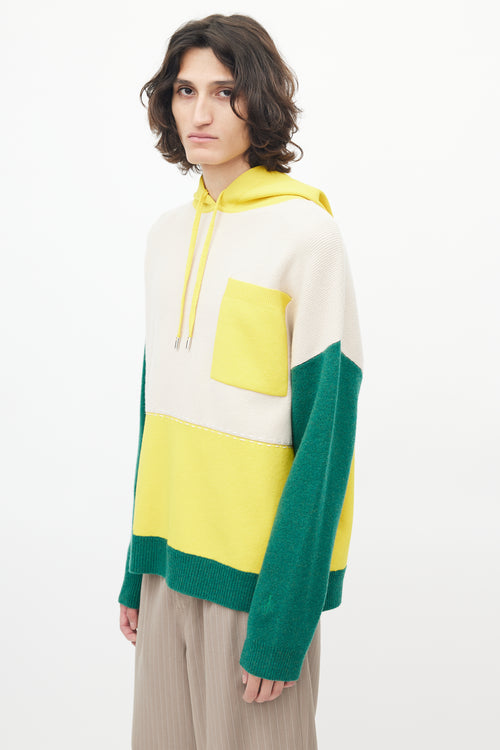 JW Anderson Cream & Multicolour Wool Panelled Knit Hoodie