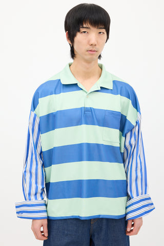 JW Anderson Green & Blue Striped Contrast Polo