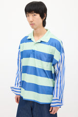 JW Anderson Green & Blue Striped Contrast Polo