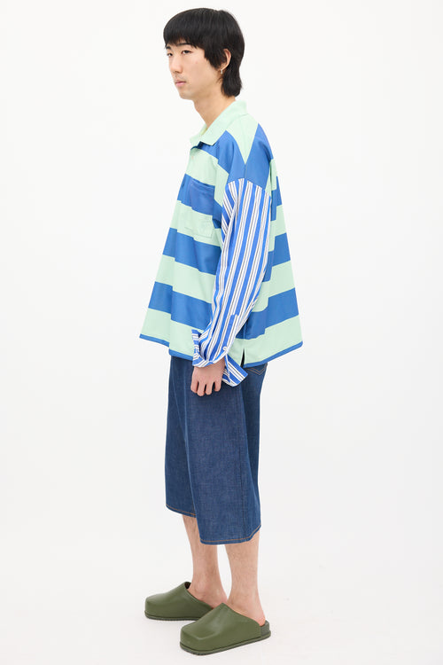 JW Anderson Green & Blue Striped Contrast Polo