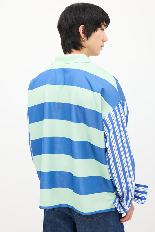 JW Anderson Green & Blue Striped Contrast Polo