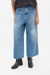 JW Anderson Medium Wash Distressed Wide Leg Jeans
