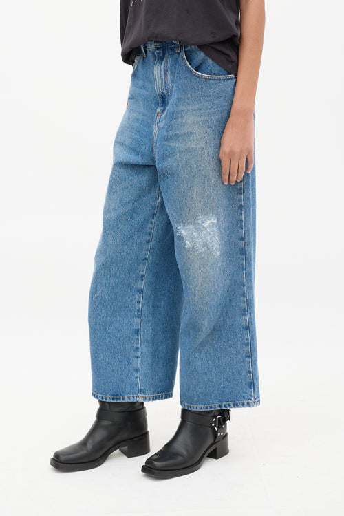 JW Anderson Medium Wash Distressed Wide Leg Jeans