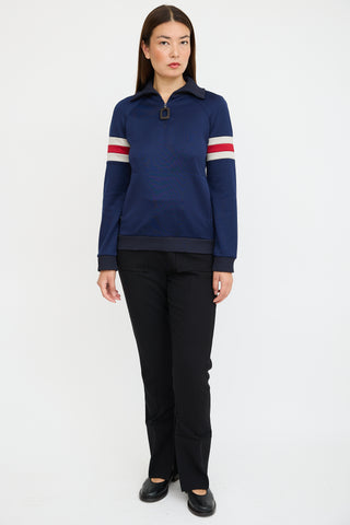 JW Anderson Navy & Multicolour Striped Half Zip Sweater