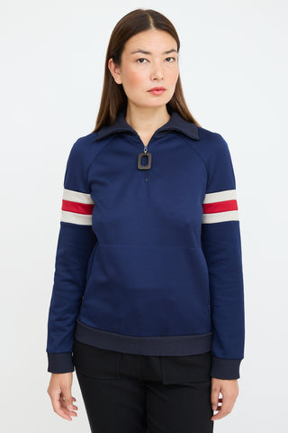 JW Anderson Navy & Multicolour Striped Half Zip Sweater