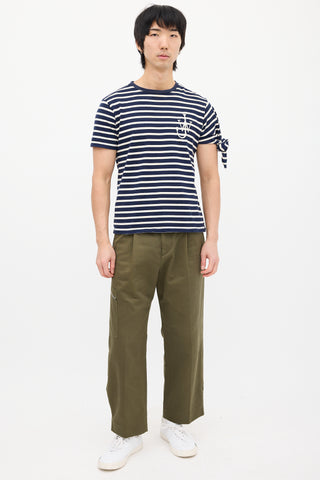 JW Anderson Navy & White Striped Logo T-Shirt