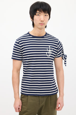 JW Anderson Navy & White Striped Logo T-Shirt