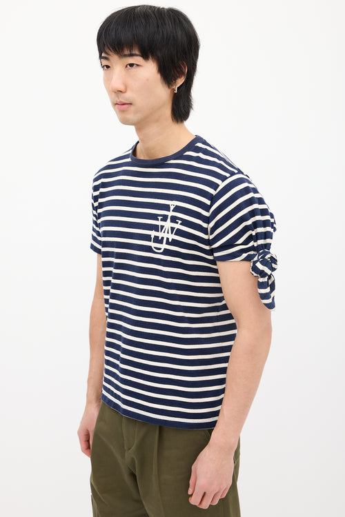 JW Anderson Navy & White Striped Logo T-Shirt