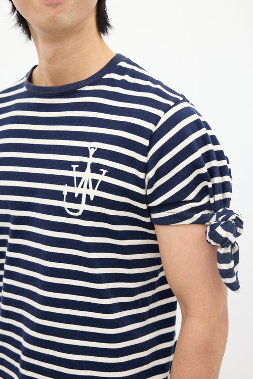 JW Anderson Navy & White Striped Logo T-Shirt