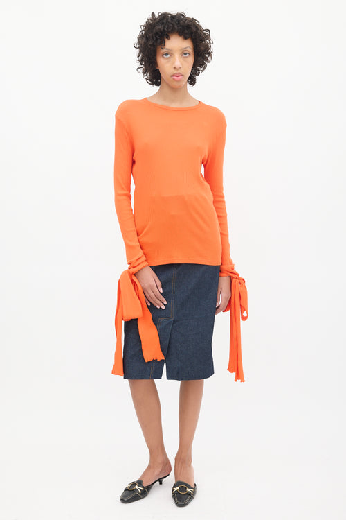 JW Anderson Orange Ribbed Tie Long Sleeve Top