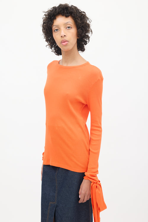 JW Anderson Orange Ribbed Tie Long Sleeve Top