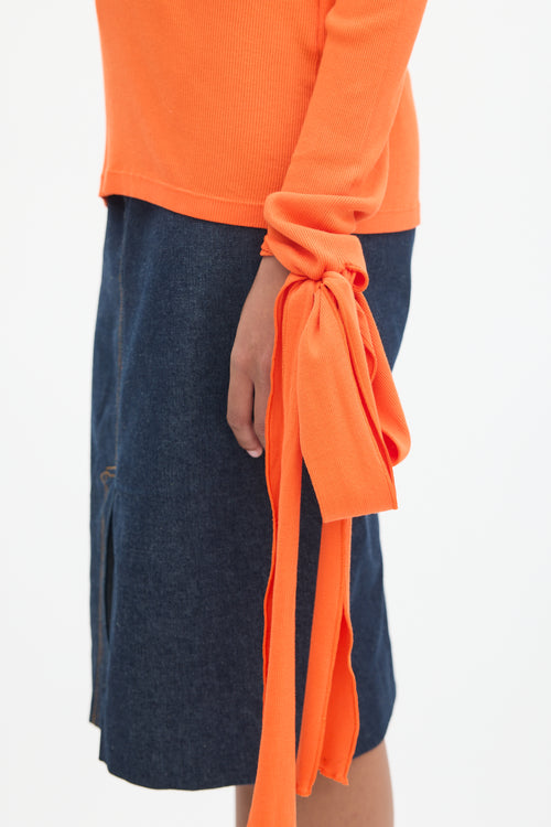 JW Anderson Orange Ribbed Tie Long Sleeve Top