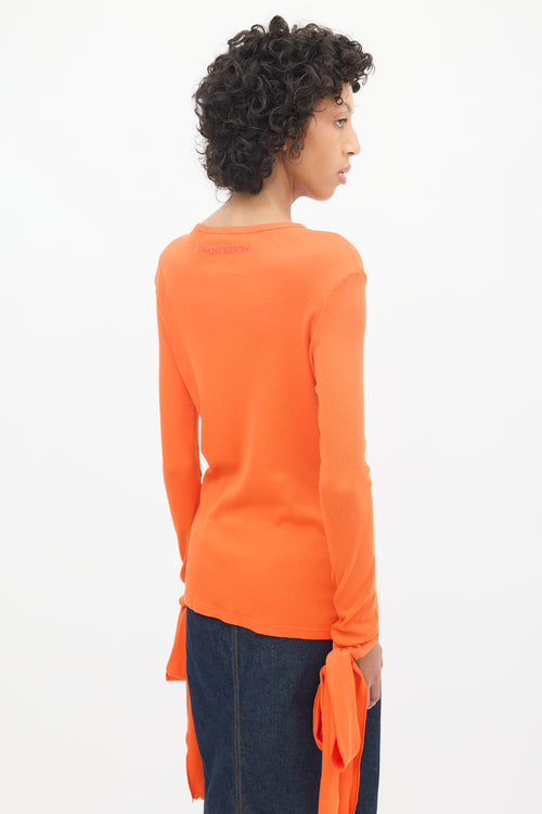 JW Anderson Orange Ribbed Tie Long Sleeve Top