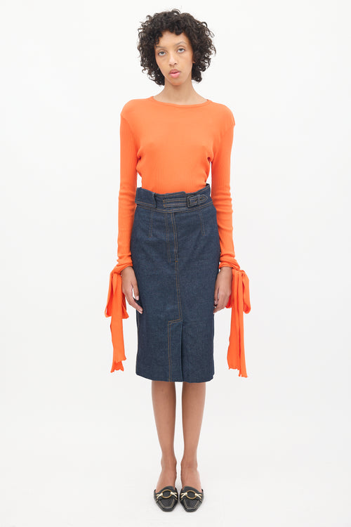 JW Anderson Orange Ribbed Tie Long Sleeve Top