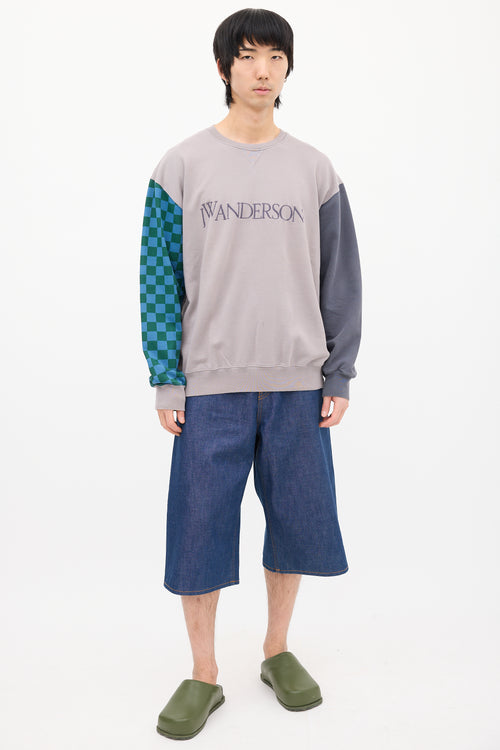 JW Anderson Purple & Multi Checker Panel Logo Sweatshirt