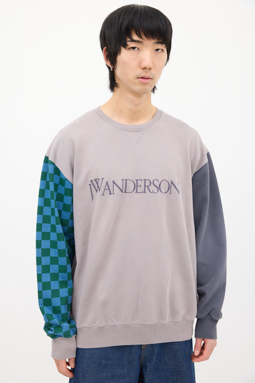 JW Anderson Purple & Multi Checker Panel Logo Sweatshirt