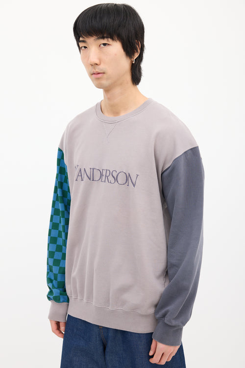 JW Anderson Purple & Multi Checker Panel Logo Sweatshirt