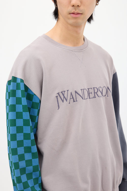 JW Anderson Purple & Multi Checker Panel Logo Sweatshirt