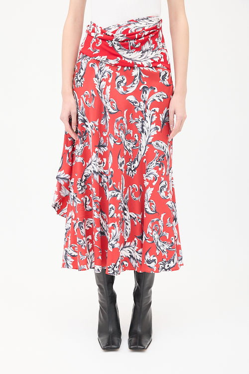 JW Anderson Red & Multi Silk Printed Asymmetrical Skirt