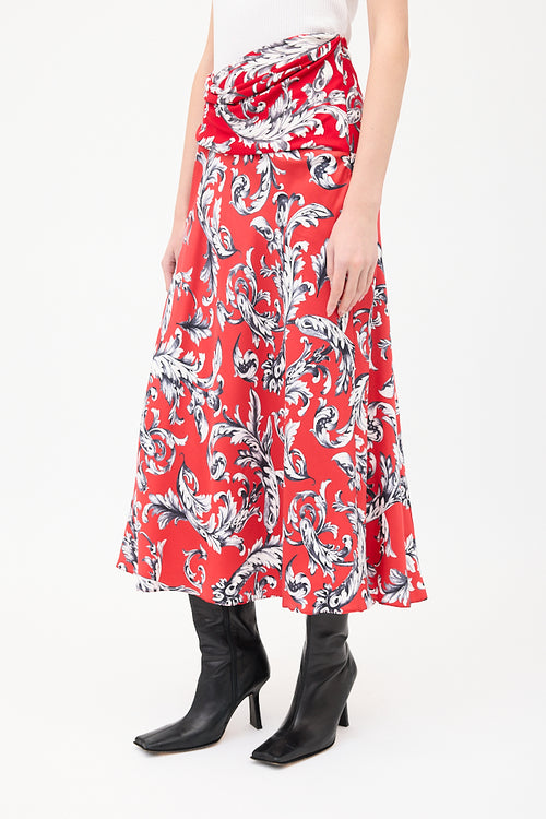 JW Anderson Red & Multi Silk Printed Asymmetrical Skirt