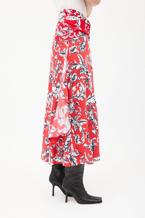 JW Anderson Red & Multi Silk Printed Asymmetrical Skirt