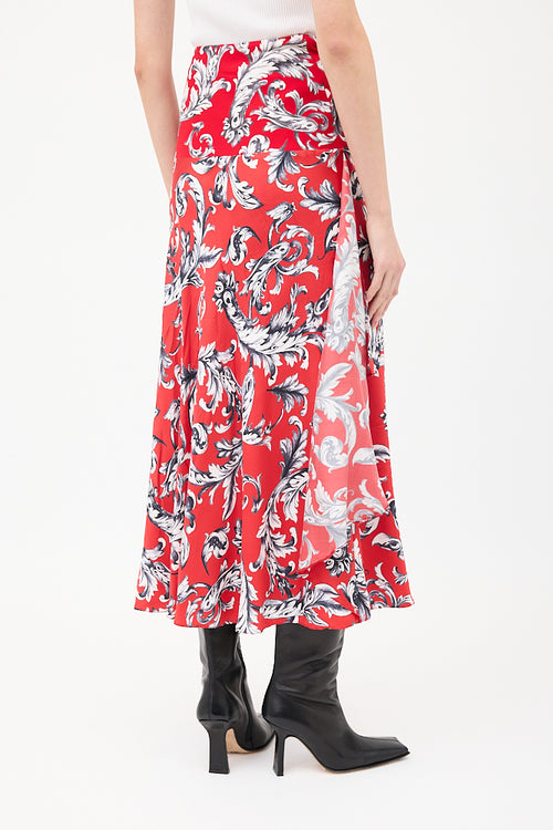 JW Anderson Red & Multi Silk Printed Asymmetrical Skirt