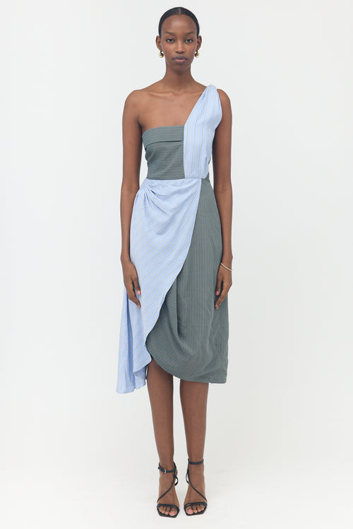 JW Anderson Silk Striped Asymmetrical Dress