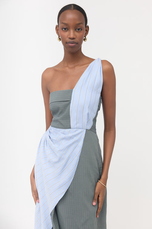 JW Anderson Silk Striped Asymmetrical Dress