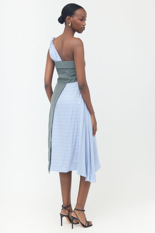 JW Anderson Silk Striped Asymmetrical Dress