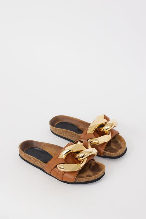JW Anderson Brown & Gold Chain Leather Sandal
