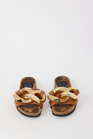 JW Anderson Brown & Gold Chain Leather Sandal