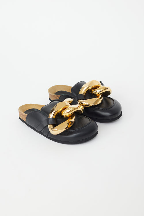 JW Anderson Black Leather & Gold Chain Mule