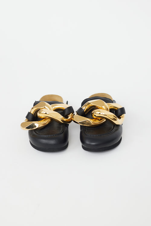 JW Anderson Black Leather & Gold Chain Mule