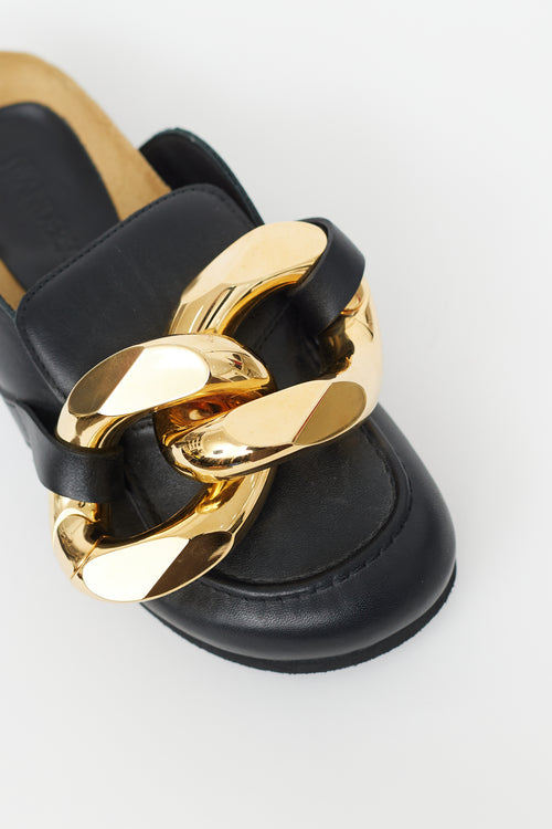 JW Anderson Black Leather & Gold Chain Mule