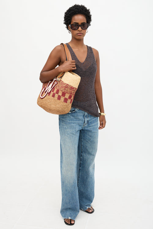 JW Anderson Raffia Patch Logo Belt Tote Bag