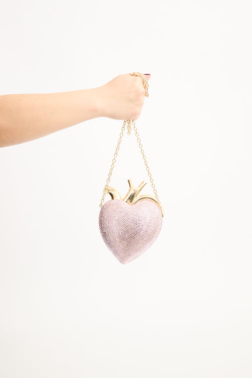 JW Pei Pink & Gold Crystal Maren Heart Bag