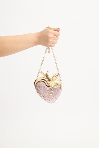 Pink & Gold Crystal Maren Heart Bag